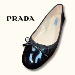 Prada Black Patent Leather Bow Ballet Flat